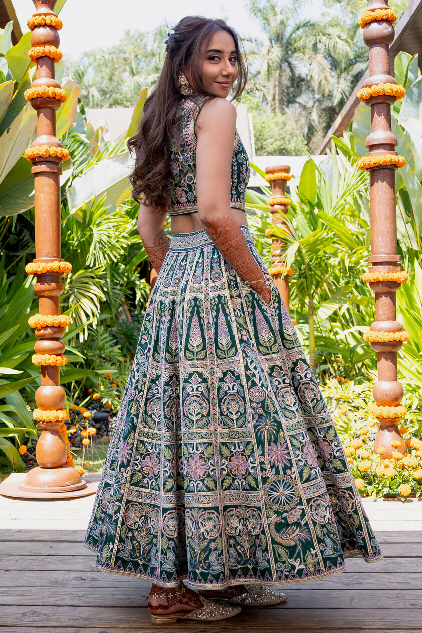Flora Forest SEWA Hand-embroidered Skirt Set - Green, , image 2